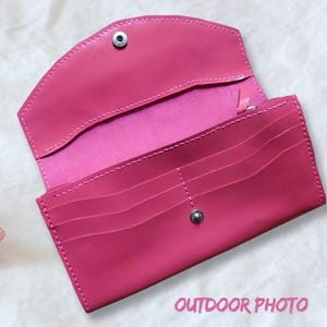 Pink Leather Women Wallet, Handmade Coin Pocket for Women, Women&#39;s Purse, Gift For Her, Leather Long Wallet, Leather Purse, Leather Clutch