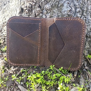 Porte-cartes à deux volets, portefeuille minimaliste, portefeuille en cuir véritable, porte-cartes mince, porte-cartes, cadeau pour père, portefeuille mince à deux volets fait main