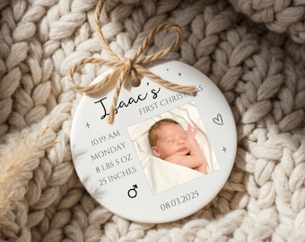 Baby's Birth Stats First Christmas Ornament with Custom Photo, Baby Photo Ornament