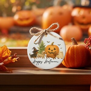 Dachshund Halloween Ornament, Weiner Dog Ceramic Ornament, Gift for Dachshund Mom