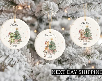 Adorno navideño para la primera Navidad de tu bebé: un adorable recuerdo personalizado con forma de oso, rana, jirafa, elefante, conejito y zorro.