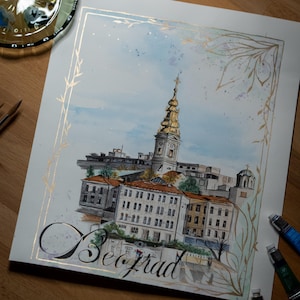 Custom A3 Cityscape Watercolor Painting | Personalized City Landmark Art | Hometown or Travel Gift