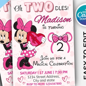 Editable Oh TWOdles Birthday Invitation Digital 2nd Birthday Cute Mouse Second Birthday Invite Oh Twodles Invitation Boho Minnie Invite