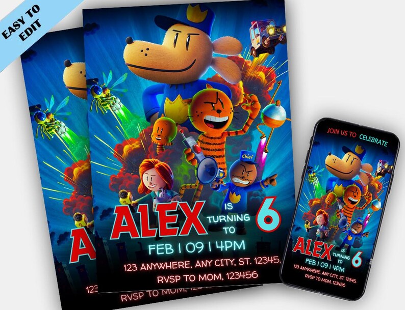 Dogman Invitation Template V3 for Birthday Party | Editable Printable ...