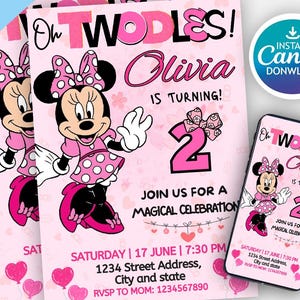 Editable Oh TWOdles Birthday Invitation Digital 2nd Birthday Cute Mouse Second Birthday Invite Oh Twodles Invitiation, Canva Editable