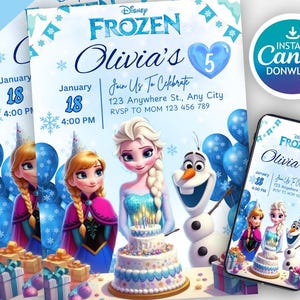 Frozen Birthday Invitation Editable Frozen Party Elsa Invitation Winter Snow Birthday Printable Editable Instant Download Canva Template