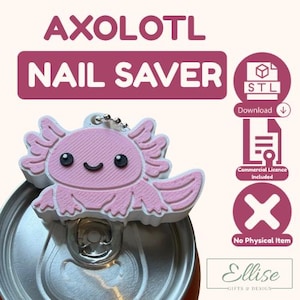 Axolotl Nail Saver STL File, Cute Can Tab Opener Keyring, 3D Printing Digital Download, Commercial Licence Included