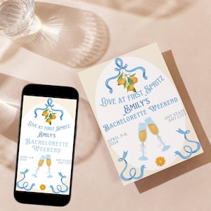 Love at First Spritz Bachelorette Weekend invitation, Editable Canva Template, Printable and digital bundle