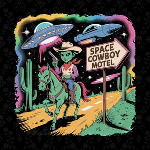 Space Cowboy PNG: Retro Alien Rodeo Clipart (300 DPI)