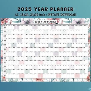 BIG WALL CALENDAR,2025 Yearly Calendar Printable,Full Year Calendar,Yearly Wall Calendar,One Page Calendar,Bohemian Aesthetic Calendar Theme