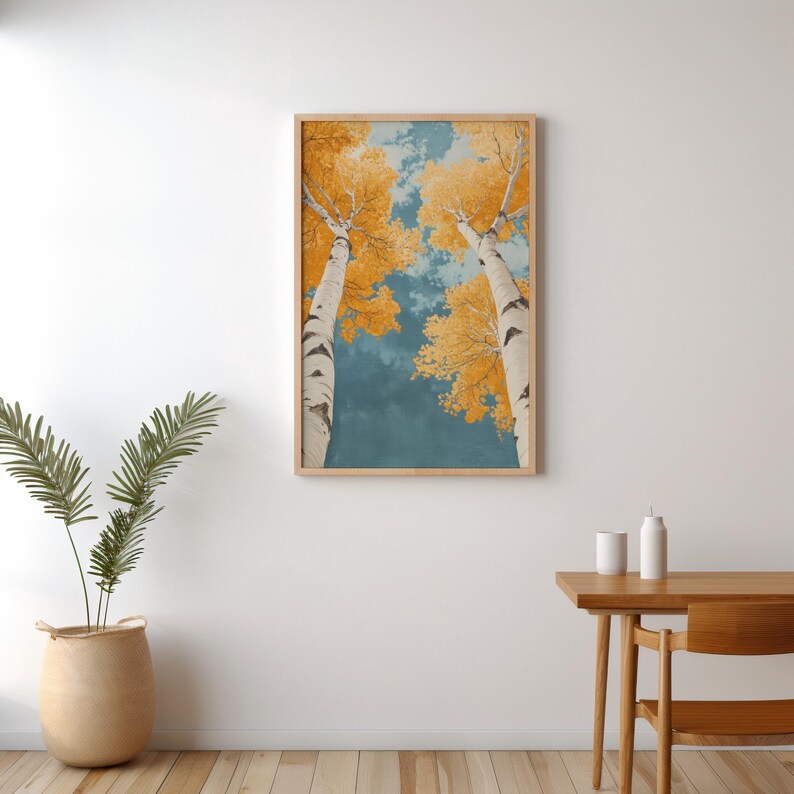 Japanese Birch Tree Print, Shin-hanga Ukiyo-e Woodblock Art Print, Japandi Decor Digital Download, Contemporary Boho Printable Wall Art image 6