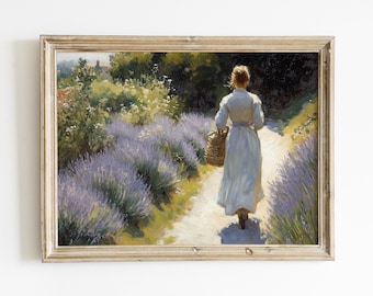 Cuadro de lavanda, impresión floral vintage, decoración de estilo rústico francés, descarga digital, arte mural imprimible estilo cottagecore, decoración de estilo rústico.