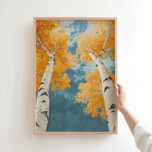 Japanese Birch Tree Print, Shin-hanga Ukiyo-e Woodblock Art Print, Japandi Decor Digital Download, Contemporary Boho Printable Wall Art image 8