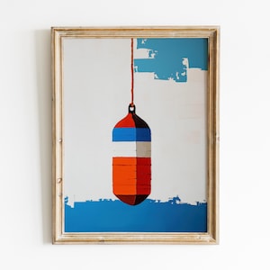 Lobster Buoy Painting, Vintage Buoy Art Print, Beach House Decor, Fisherman Aesthetic, Coastal Art Digital Download, Buoy Printable Wall Art