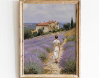 Cuadro de lavanda, impresión floral vintage, decoración de estilo rústico francés, descarga digital, arte mural imprimible estilo cottagecore, decoración de estilo rústico.