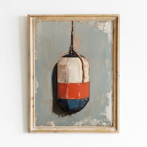 Lobster Buoy Painting, Coastal Art Digital Download, Vintage Buoy Art Print, Buoy Printable Wall Art, Beach House Decor, Fisherman Aesthetic