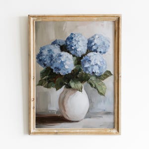 Blue Hydrangea Painting, Vintage Floral Art Print, Botanical Art Digital Download, Cottagecore Printable Wall Art, French Cottage Decor