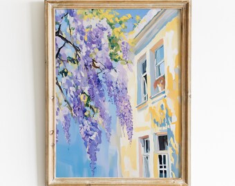 Wisteria Art, Romantic Painting Digital Download, Soft Impressionist Floral Artwork, Shabby Chic Art Print, Cottagecore Printable Wall Art