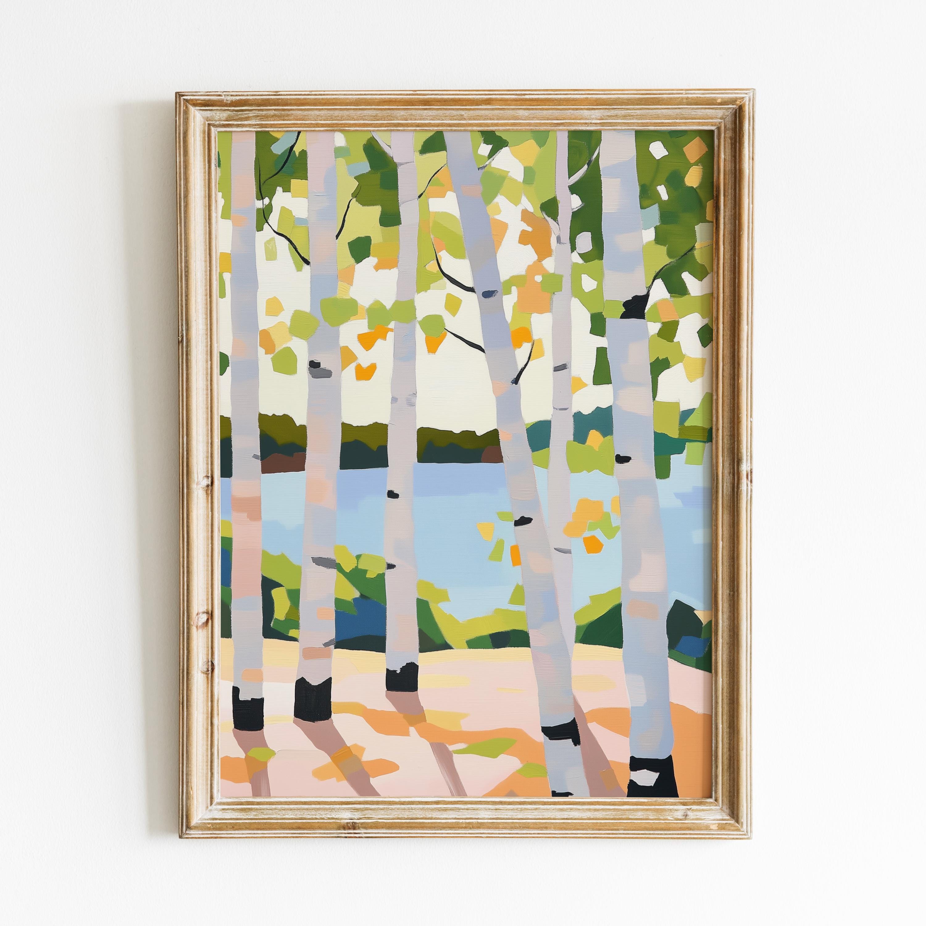 Birkenbaum Malerei, moderne impressionistische digitale Download, abstrakte skandinavische Landschaft, druckbare Wandkunst, zeitgenössische Boho Kunstdruck