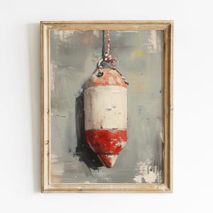 Lobster Buoy Painting, Coastal Art Digital Download, Buoy Printable Wall Art, Vintage Buoy Art Print, Fisherman Aesthetic, Beach House Decor