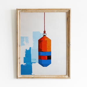 Lobster Buoy Painting, Vintage Buoy Art Print, Coastal Art Digital Download, Beach House Decor, Buoy Printable Wall Art, Fisherman Aesthetic