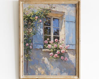 Pink Rose Painting, French Cottage Decor, Vintage Floral Art Print, Digital Download, Cottagecore Printable Wall Art, Farmhouse Decor