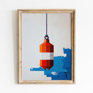 Lobster Buoy Painting, Vintage Buoy Art Print, Coastal Art Digital Download, Fisherman Aesthetic, Beach House Decor, Buoy Printable Wall Art