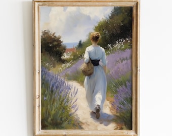 Cuadro de lavanda, impresión floral vintage, decoración de estilo rústico francés, descarga digital, arte mural imprimible estilo cottagecore, decoración de estilo rústico.