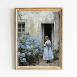 Blue Hydrangea Painting, Vintage Floral Art Print, French Cottage Decor, Digital Download, Cottagecore Printable Wall Art, Farmhouse Decor
