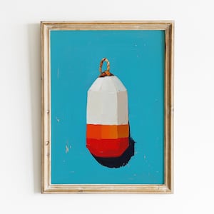 Lobster Buoy Painting, Coastal Art Digital Download, Fisherman Aesthetic, Vintage Buoy Art Print, Beach House Decor, Buoy Printable Wall Art