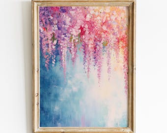 Wisteria Art, Romantic Painting Digital Download, Soft Impressionist Floral Artwork, Shabby Chic Art Print, Cottagecore Printable Wall Art