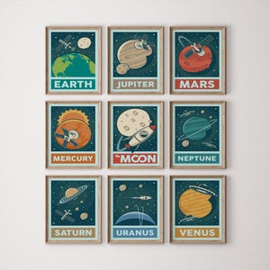 9-Print Space Exploration Poster Set – Solar System Planets & Moon Wall Art for Kids, Teachers, or Science Lovers – Digital Download