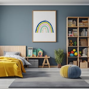 Colorful Rainbow Wall Art – Printable Nursery Decor, Kids Room Digital Download, Boho Heart Rainbow Poster - Digital Download