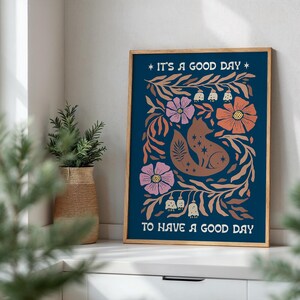Folk Art Fox Print, Boho Woodland Animal, Celestial Forest, Digital Download