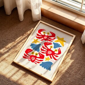 Kleurrijke print krabkwekerij: grillig zeedier kinderkamerdecor (digitale download)