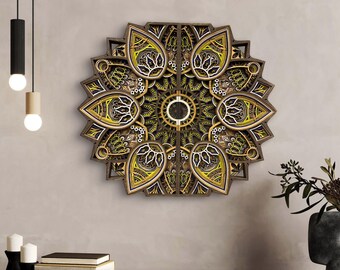 Layered Mandala Wooden Wall Art, Boho Home Decor