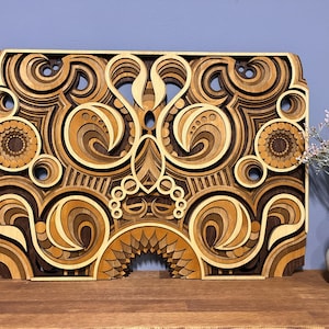 Sacred Geometry Wood Art: 3D Mandala Panel, Boho Home Decor