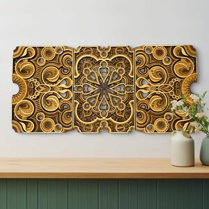 Boho Mandala Panel Trio: 3D Wooden Sacred Geometry Wall Art