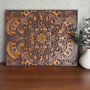 Wooden Layered Mandala Art, 3D Laser Cut Wall Hanging, Mandala Layered Design, Boho Home Decor, Unique Panel