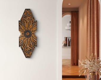 Exotische houten sculptuur mandala: 3D-muurkunst heilige geometrie