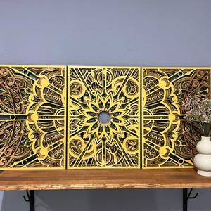 Rustic Mandala Wood Panel Wall Art: 3D Sacred Geometry Decor
