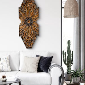 Exotic Mandala Wood Wall Art: 3D Layered Sculpture, Rustic Home Decor