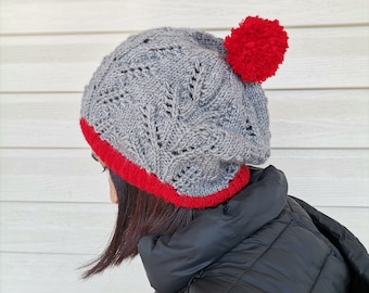 Christmas Hat, Knit Hat, Winter Accessories, Christmas Gift, Grey Hat,Pon Pon Hat for Adults, Black Friday Sale