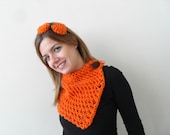 Halloween Gift, Winter Fashion,Orange Neckwarmer With Bow headband Rust Burnt Orange BOO