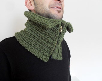 Fathers day Gift, Men Neckwarmer, Army Green Cowl, Men Gift