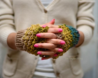 Ombre Fingerless Gloves, Green Hand Knit Gloves, Arm Warmers, Christmas Gift, Stocking Stuffers, Under 25