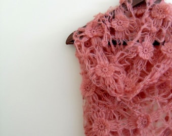 Soft Angora Peach Shawl-Sale,Gift For Her, Mum, FlowersTeamT