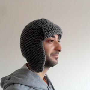 Mens Pilot Hat, Mens Hat in Grey Mens Knit Hat Mens Aviator Hat Earflap Hat Men Fashion,Etsy Dude image 4