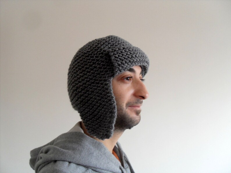 Mens Pilot Hat, Mens Hat in Grey Mens Knit Hat Mens Aviator Hat Earflap Hat Men Fashion,Etsy Dude image 4