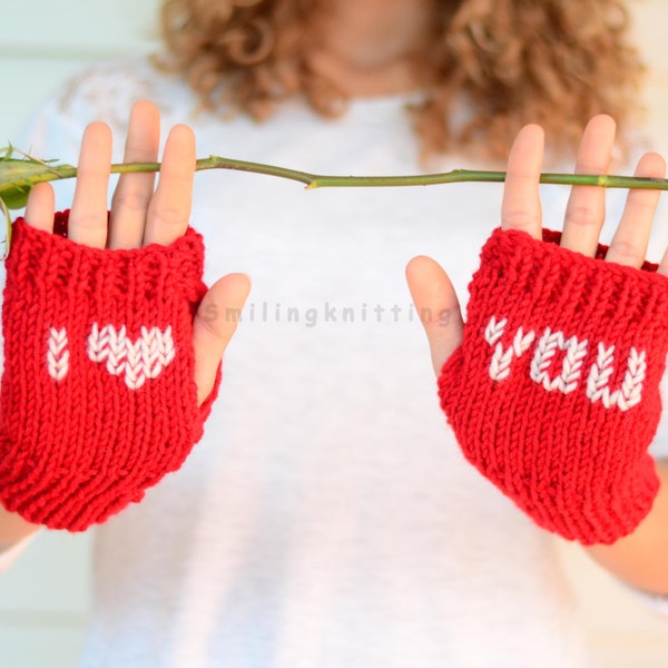 Heart Knit Gloves, Valentines Day Gift, Love,Red Fingerless Gloves, I Love You, Hand Knit Gloves, Arm Warmers, Gift For Her, Under 25
